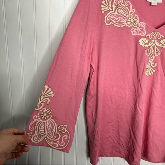 J.Jill Top Small Pink Multicolor Embroidery V-neck Summer Casual - Picture 4 of 6